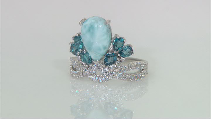 Blue Larimar Rhodium Over Sterling Silver Ring 1.99ctw Video Thumbnail
