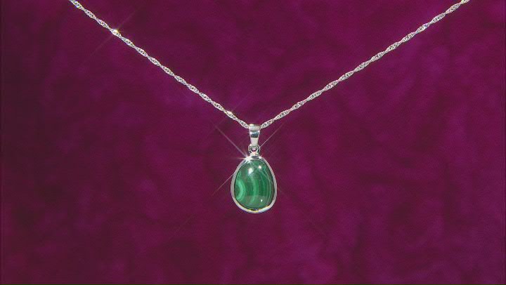 Green Malachite Rhodium Over Sterling Silver Pendant With Chain Video Thumbnail