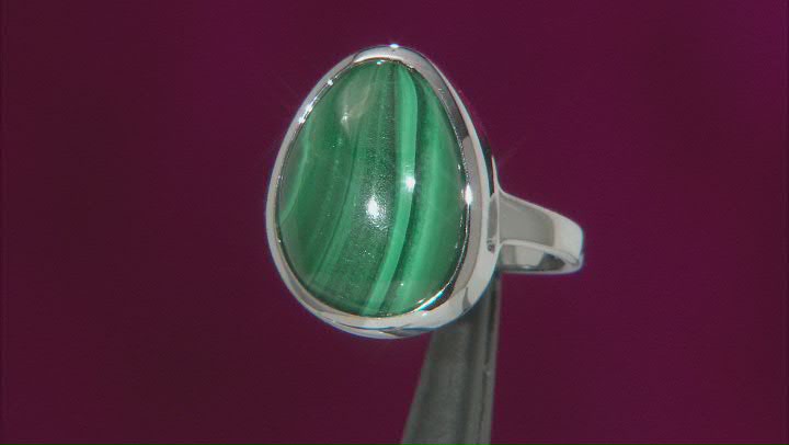 Green Malachite Rhodium Over Sterling Silver Ring Video Thumbnail