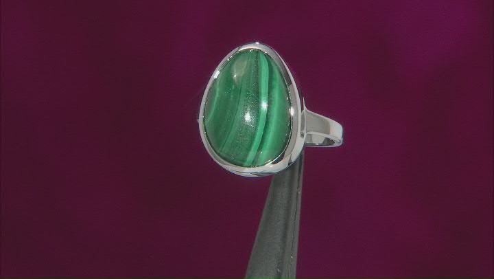 Green Malachite Rhodium Over Sterling Silver Ring Video Thumbnail