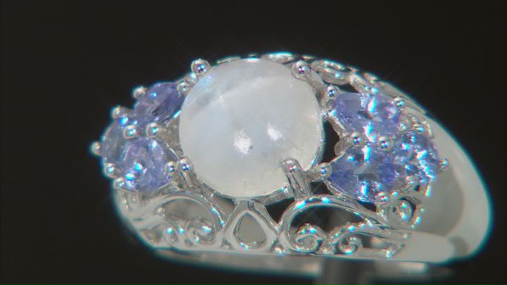Rainbow Moonstone Rhodium Over Sterling Silver Ring 0.83ctw Video Thumbnail
