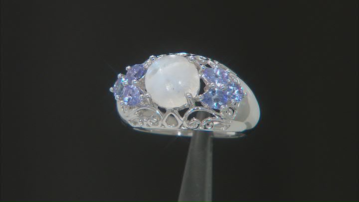 Rainbow Moonstone Rhodium Over Sterling Silver Ring 0.83ctw Video Thumbnail