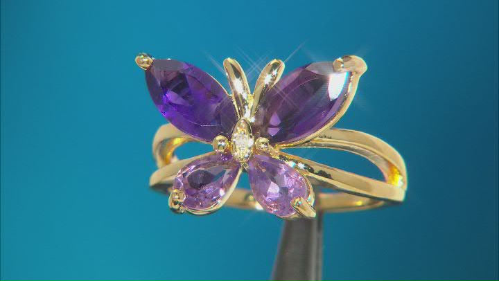 Purple Amethyst 18k Yellow Gold Over Sterling Silver Butterfly Ring 2.26ctw Video Thumbnail