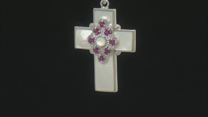 White Mother-Of-Pearl Rhodium Over Sterling Silver Cross Enhancer With Chain 0.61ctw Video Thumbnail
