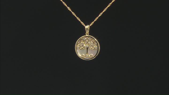 White Mother-Of-Pearl 18k Yellow Gold Over Silver Tree Of Life Pendant Chain 0.10ctw Video Thumbnail