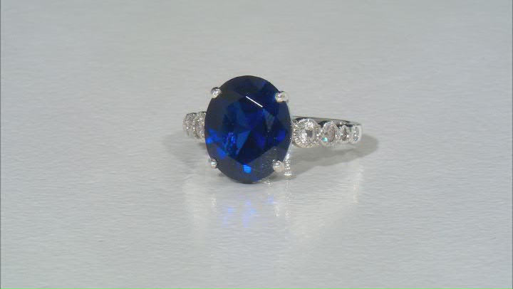 Blue Lab Created Spinel Rhodium Over Sterling Silver Ring Set 4.39ctw Video Thumbnail