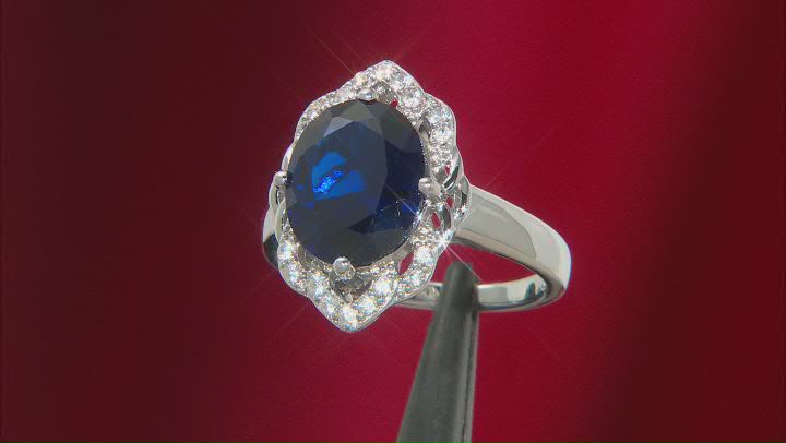 Blue Lab Created Spinel Rhodium Over Sterling Silver Ring 4.19ctw Video Thumbnail