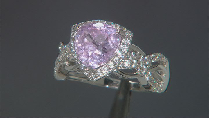 Pink Kunzite Rhodium Over Sterling Silver Ring 3.52ctw Video Thumbnail