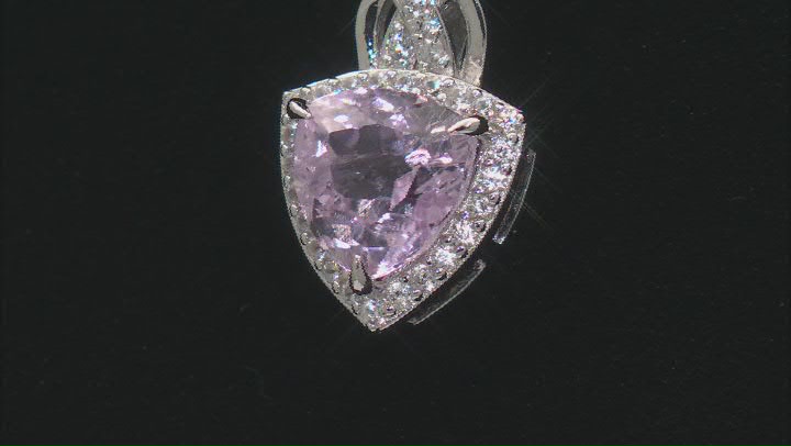 Pink Kunzite with White Zircon Rhodium Over Sterling Silver Pendant with Chain 3.17ctw Video Thumbnail