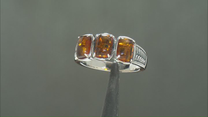 Orange Amber Rhodium Over Sterling Silver Ring Video Thumbnail