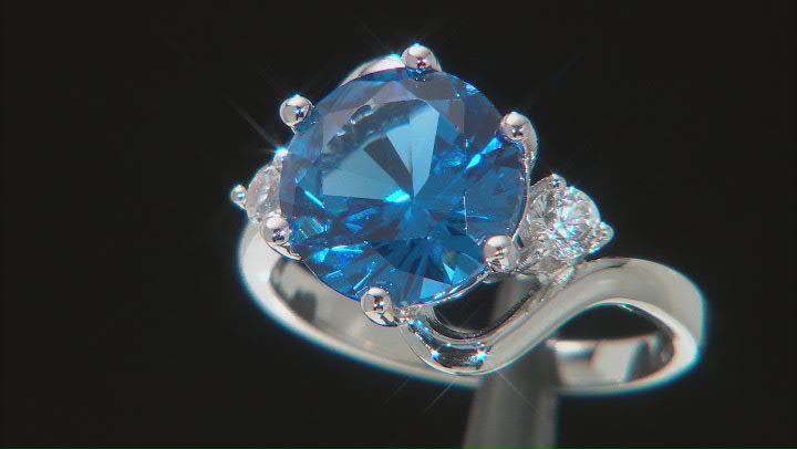 Blue Lab Created Spinel Rhodium Over Sterling Silver Ring 3.69ctw Video Thumbnail