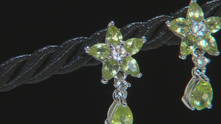 Green Peridot Rhodium Over Sterling Silver Dangle Earrings 2.77ctw Video Thumbnail