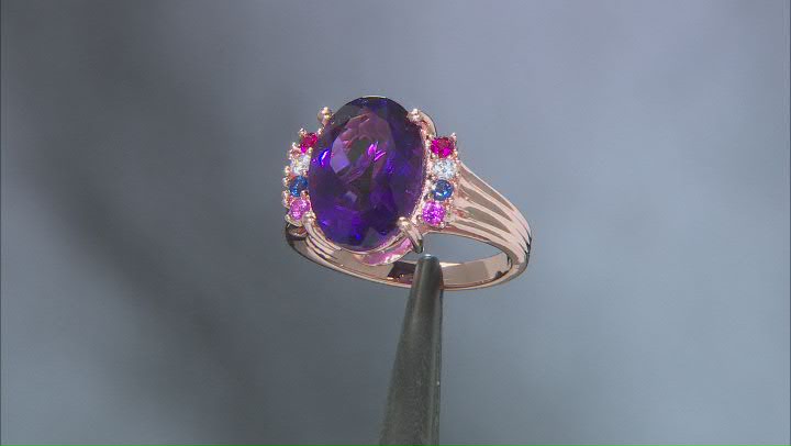 Purple African Amethyst 18k Rose Gold Over Sterling Silver Ring 4.78ctw Video Thumbnail