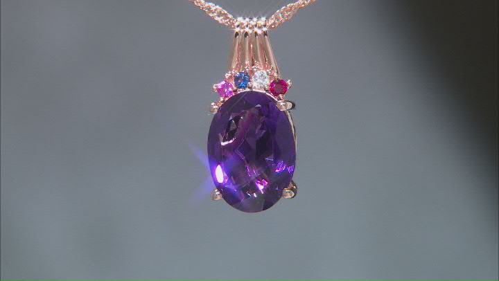 African Amethyst 18k Rose Gold Over Sterling Silver Pendant With Chain 5.00ctw Video Thumbnail