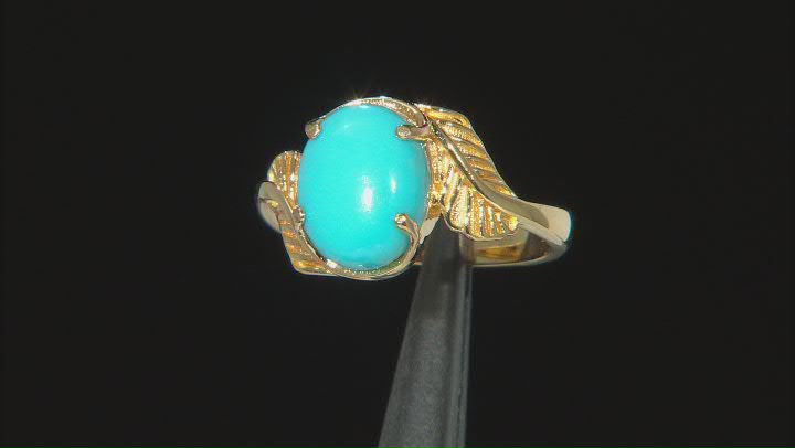 Blue Sleeping Beauty Turquoise 18k Yellow Gold Over Sterling Silver Solitaire Ring Video Thumbnail
