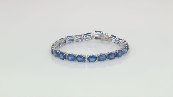 Blue Kyanite Rhodium Over Sterling Silver Tennis Bracelet 28.56ctw Video Thumbnail