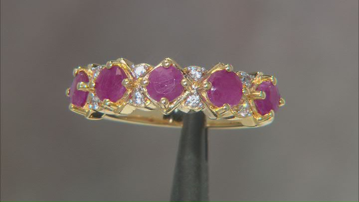 Red Indian Ruby 18k Yellow Gold Over Sterling Silver Band Ring 1.59ctw Video Thumbnail