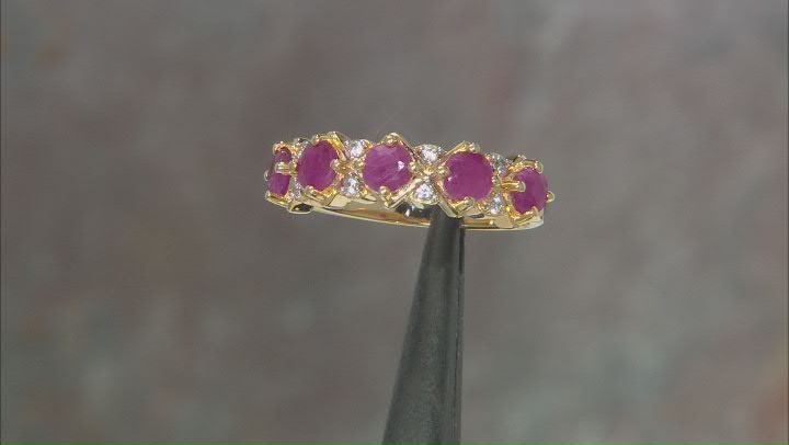 Red Indian Ruby 18k Yellow Gold Over Sterling Silver Band Ring 1.59ctw Video Thumbnail