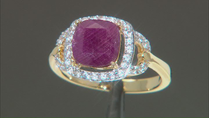 Red Ruby 18k Yellow Gold Over Sterling Silver Ring 3.32ctw Video Thumbnail