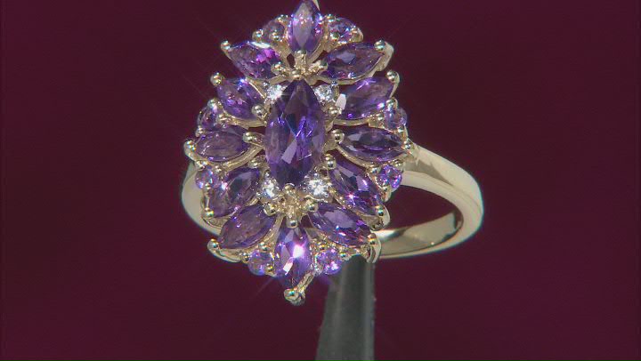 Amethyst 18k Yellow Gold Over Sterling Silver Cluster Ring 2.08ctw Video Thumbnail