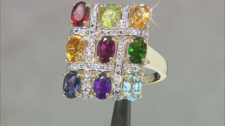Multi Gem 18k Yellow Gold Over Sterling Silver Ring 4.15ctw Video Thumbnail