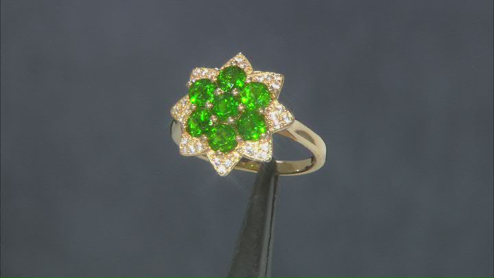 Green Chrome Diopside 18k Yellow Gold Over Sterling Silver Cluster Ring 1.82ctw Video Thumbnail