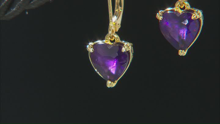 Purple Amethyst 18K Yellow Gold Over Sterling Silver Solitaire Dangle Earrings 2.79ctw Video Thumbnail