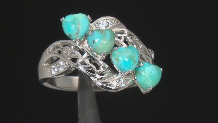 Blue Turquoise Rhodium Over Sterling Silver Ring. 0.19ctw Video Thumbnail