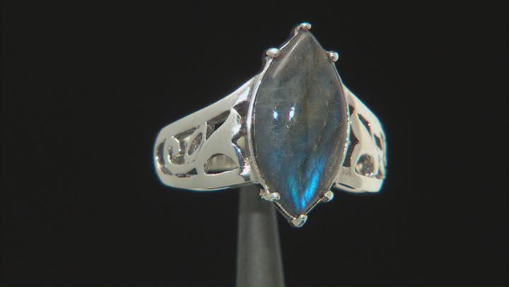 Gray Labradorite Rhodium Over Sterling Silver Solitaire Ring 16x8mm Video Thumbnail