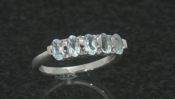 Blue Aquamarine Rhodium Over Sterling Silver Band Ring 0.86ctw Video Thumbnail