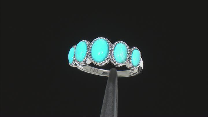 Blue Sleeping Beauty Turquoise Rhodium Over Sterling Silver Ring 7x5mm, 6x4mm, And 5x3mm Video Thumbnail