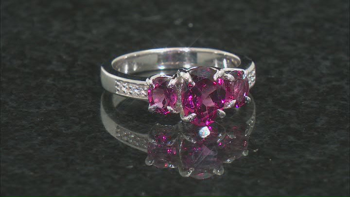 Magenta Color Rhodolite Rhodium Over Sterling Silver Ring 2.39ctw Video Thumbnail
