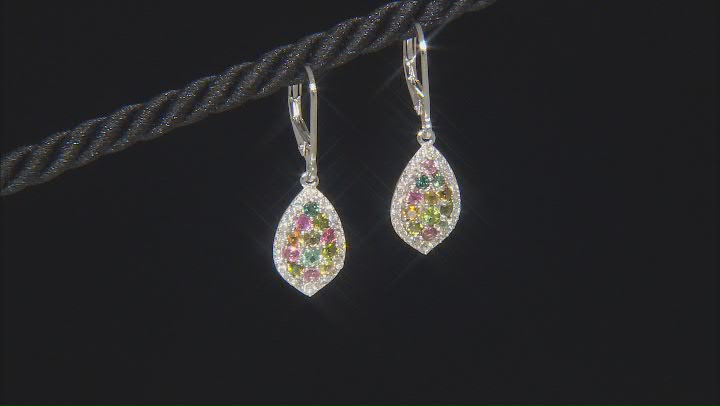 Multicolor Tourmaline Rhodium Over Silver Dangle Earrings 1.31ctw Video Thumbnail