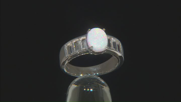 Multi-Colored Lab Created Opal Rhodium Over Sterling Silver Ring 0.47ctw Video Thumbnail