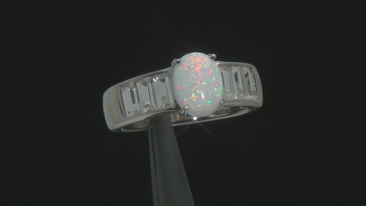 Multi-Colored Lab Created Opal Rhodium Over Sterling Silver Ring 0.47ctw Video Thumbnail