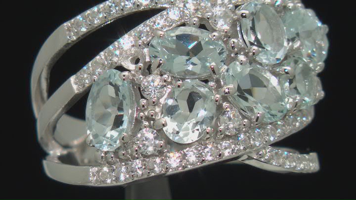 Aquamarine Rhodium Over Sterling Silver Ring 2.35ctw Video Thumbnail