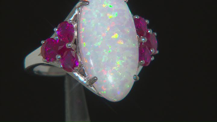 White Lab Created Opal Rhodium Over Silver Ring 1.12ctw Video Thumbnail