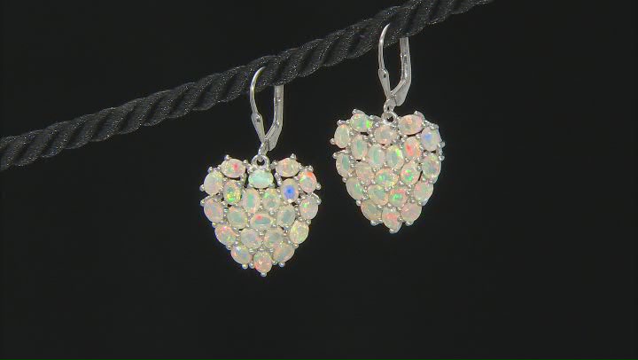 Multicolor Ethiopian Opal Rhodium Over Sterling Silver Heart Earrings 3.93ctw Video Thumbnail
