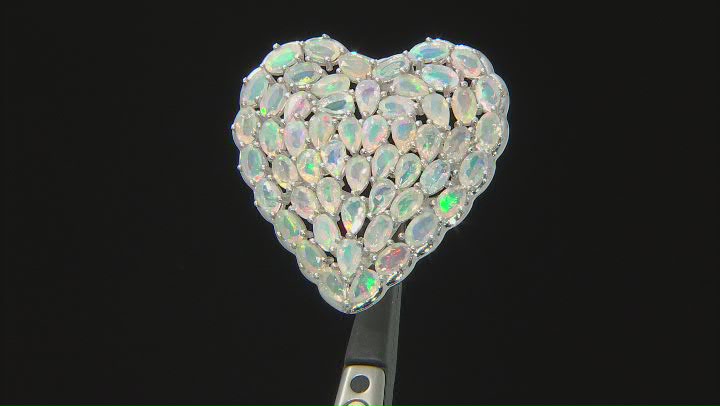 Multicolor Ethiopian Opal Rhodium Over Silver Heart Ring 6.47ctw Video Thumbnail