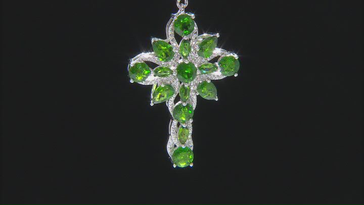 Green Chrome Diopside Rhodium Over Sterling Silver Cross Enhancer Pendant With Chain 4.78ctw Video Thumbnail