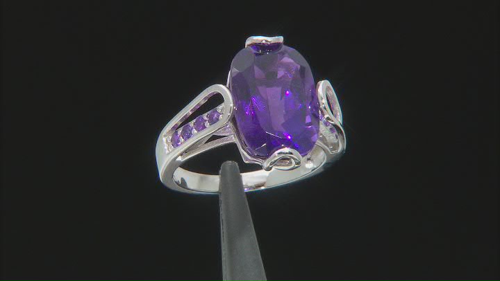 Purple Amethyst Rhodium Over Sterling Silver Ring 5.80ctw