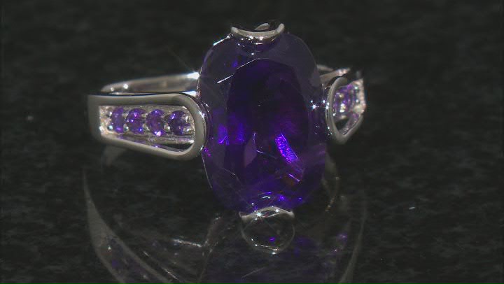 Purple Amethyst Rhodium Over Sterling Silver Ring 5.80ctw Video Thumbnail