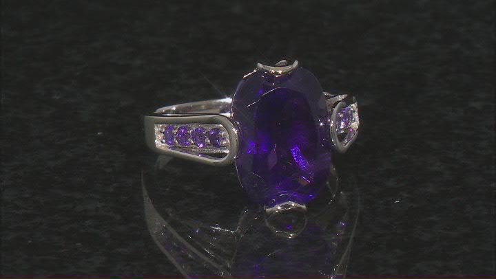 Purple Amethyst Rhodium Over Sterling Silver Ring 5.80ctw Video Thumbnail
