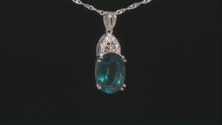 Teal Fluorite Rhodium Over Sterling Silver Pendant With Chain 6.50ctw Video Thumbnail
