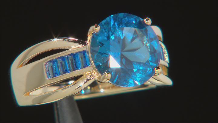 Blue Lab Created Spinel 18k Yellow Gold Over Silver Ring 3.35ctw Video Thumbnail