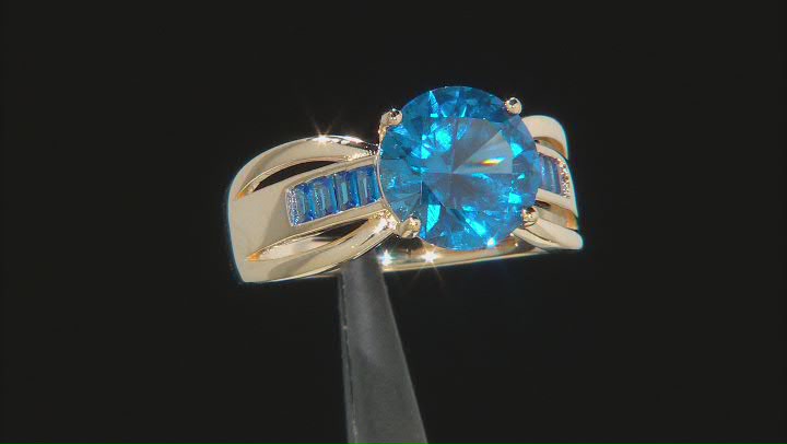 Blue Lab Created Spinel 18k Yellow Gold Over Silver Ring 3.35ctw Video Thumbnail