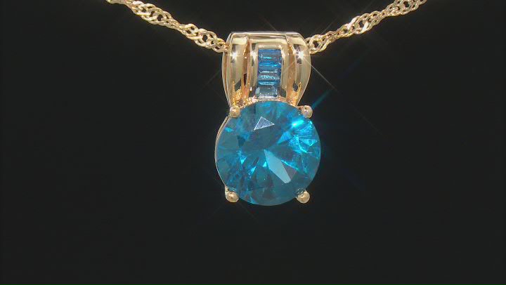 Blue Lab Created Spinel 18k Yellow Gold Over Sterling Silver Pendant With Chain 3.30ctw Video Thumbnail