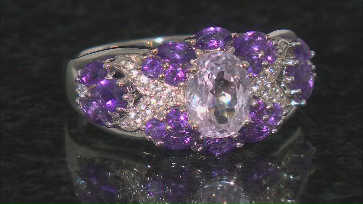Pink Kunzite Rhodium Over Sterling Silver Ring 2.64ctw Video Thumbnail