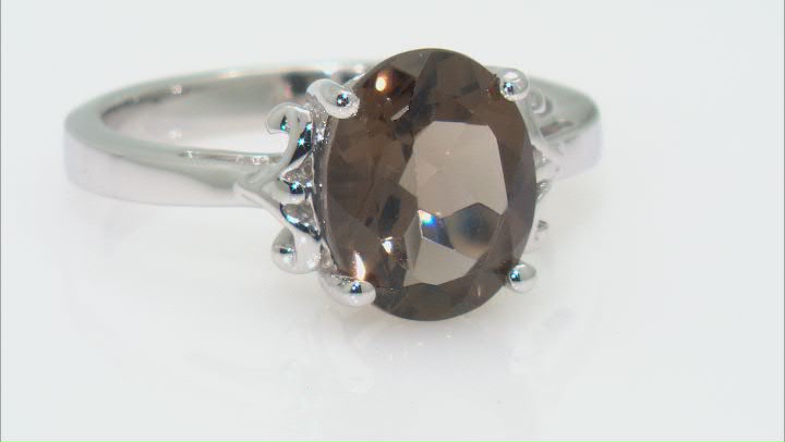 Brown Smoky Quartz Rhodium Over Sterling Silver Solitaire Ring 2.50ct Video Thumbnail