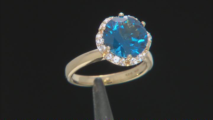 Blue Lab Created Spinel 18K Yellow Gold Over Sterling Silver Ring 3.99ctw Video Thumbnail